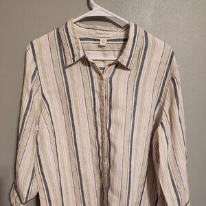Coldwater Creek Striped Linen Tunic Shirt 3/4 sleeve Size Large